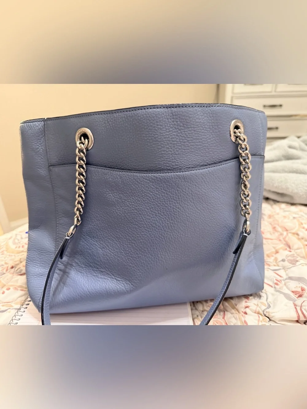 Coach Light Blue Pebbled Leather Chain-Handle Tote